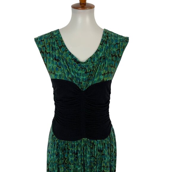 Plenty By Tracy Reese Green Abstract Ruched Waist Sleeveless Dress Medium - Picture 2 of 8